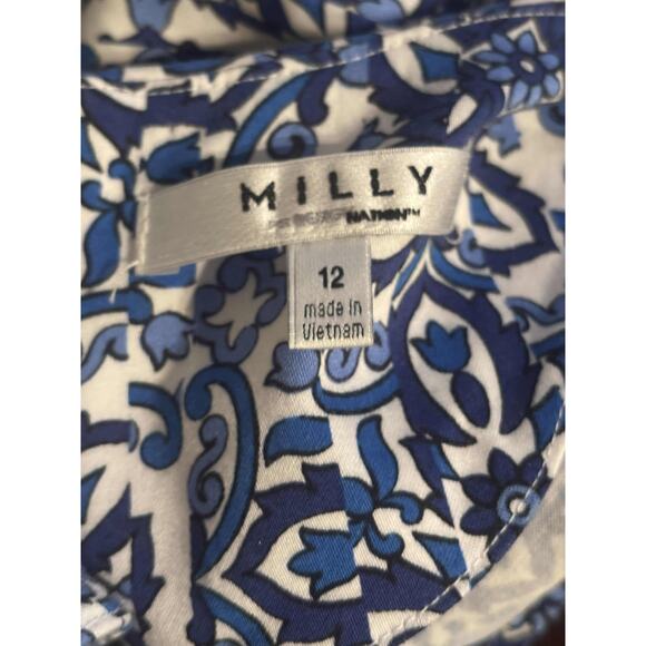 Milly for Design Nation Mosaic Print Sleeveless Cotton Mini Dress Blue White 12 - Picture 5 of 5